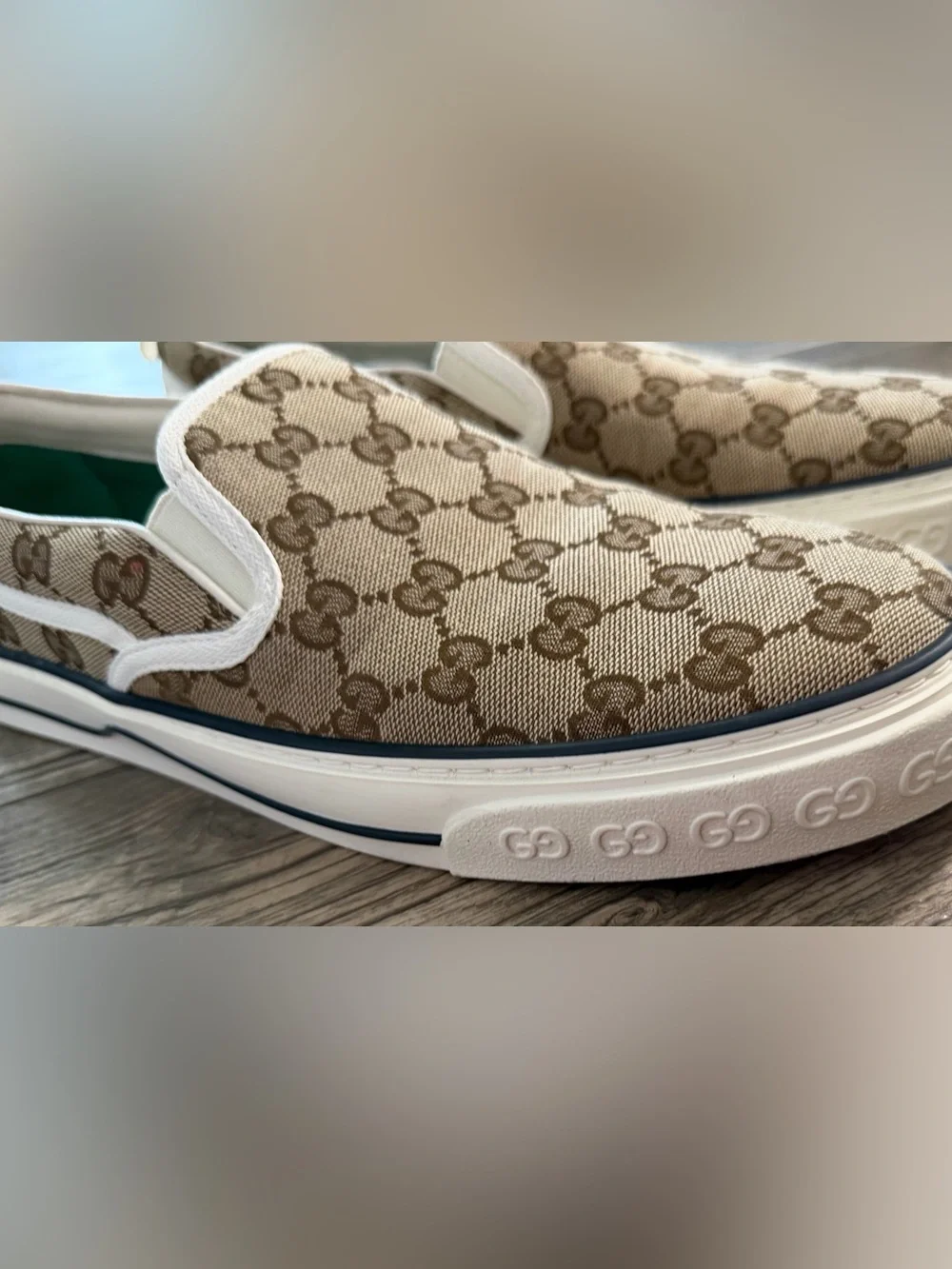 Gucci Beige/Brown GG Canvas Slip-On Sneakers